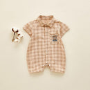 Baby Boy Cotton Plaid Print Applique Outdoor Romper