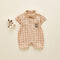 Baby Boy Cotton Plaid Print Applique Outdoor Romper