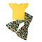 2 Pcs Girls Solid Color Tops And Flare Pants Set