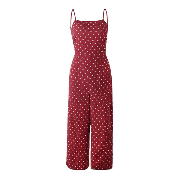 Classic Polka Dot Print Sleeveless Knotted Cut Out Jumpsuits