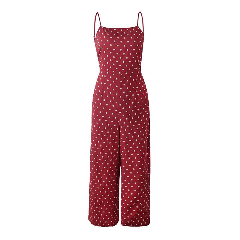 Classic Polka Dot Print Sleeveless Knotted Cut Out Jumpsuits