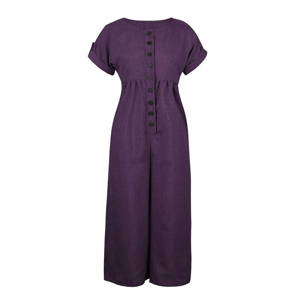 Hot Sale Short-sleeve Single-breasted Solid Color Casual Jumpsuits