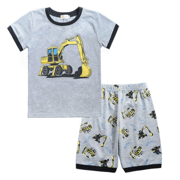 2 Pcs Boys Cartoon Excavator Print Sleepwear Suit