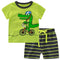 2 Pcs Boys Cartoon Crocodile Print Tops And Shorts Pajamas Suit