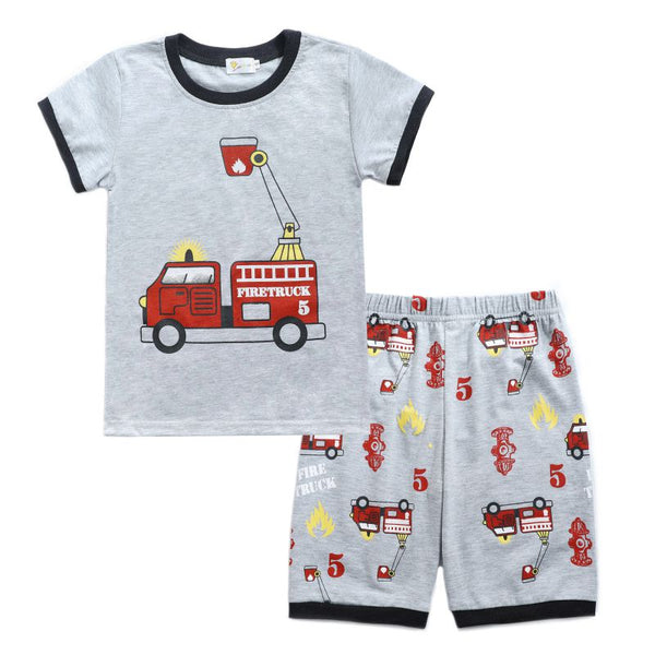 2 Pcs Boys Fire Truck Print Sleepwear Set