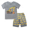 2 Pcs Boys Excavator Print Tees And Shorts Pajamas Set