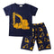 2 Pcs Boys Cotton Cartoon Excavator Print Tops And Shorts Sleepwear Set