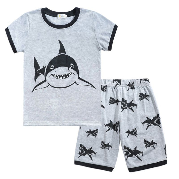 2 Pcs Boys Shark Print T-shirts And Shorts Pajamas Set