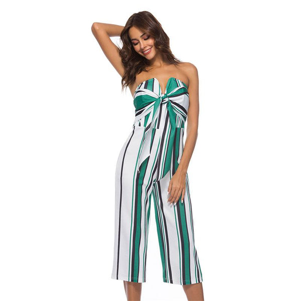 Bright Color Stripes Pattern Tube Top Cropped Jumpsuits