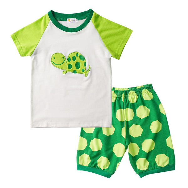 2 Pcs Boys Cute Tortoise Print Tees And Shorts Sleepwear Suit