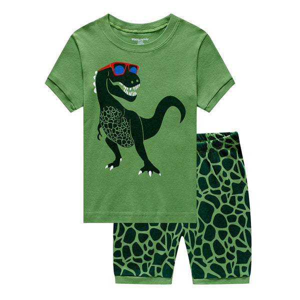 2 Pcs Boys Dinosaur Print Tops And Shorts Sleepwear Suit