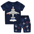 2 Pcs Boys Airplane Print Tees And Shorts Sleepwear Suit