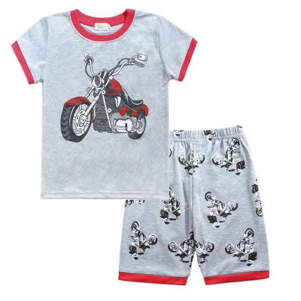 2 Pcs Boys Motorcycle Print Tops And Shorts Pajamas Suit