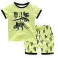2 Pcs Boys Dinosaur Print Round Collar Tops And Shorts Sleepwear Suit