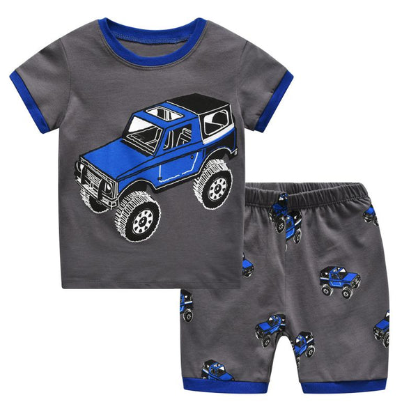 2 Pcs Boys Car Print Sleepwear Suit