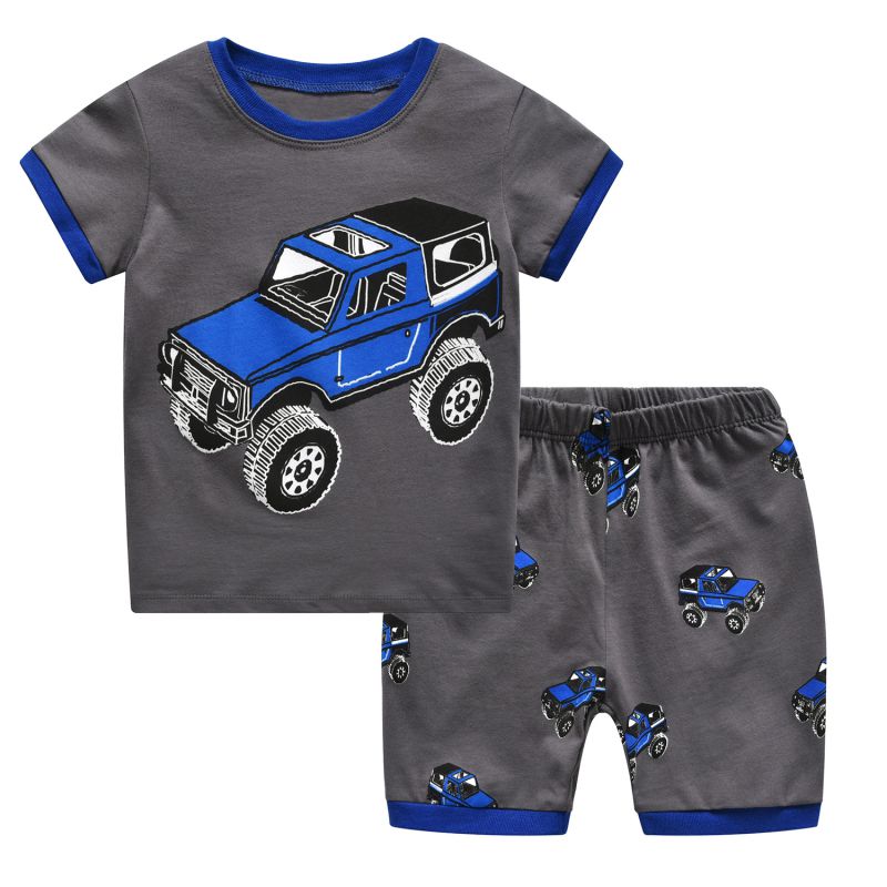 2 Pcs Boys Car Print Sleepwear Suit