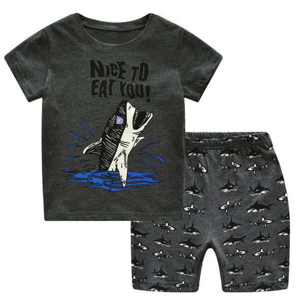 2 Pcs Boys Shark Print Sleepwear Set