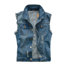 Men Slim Fit Ripped Denim Vests