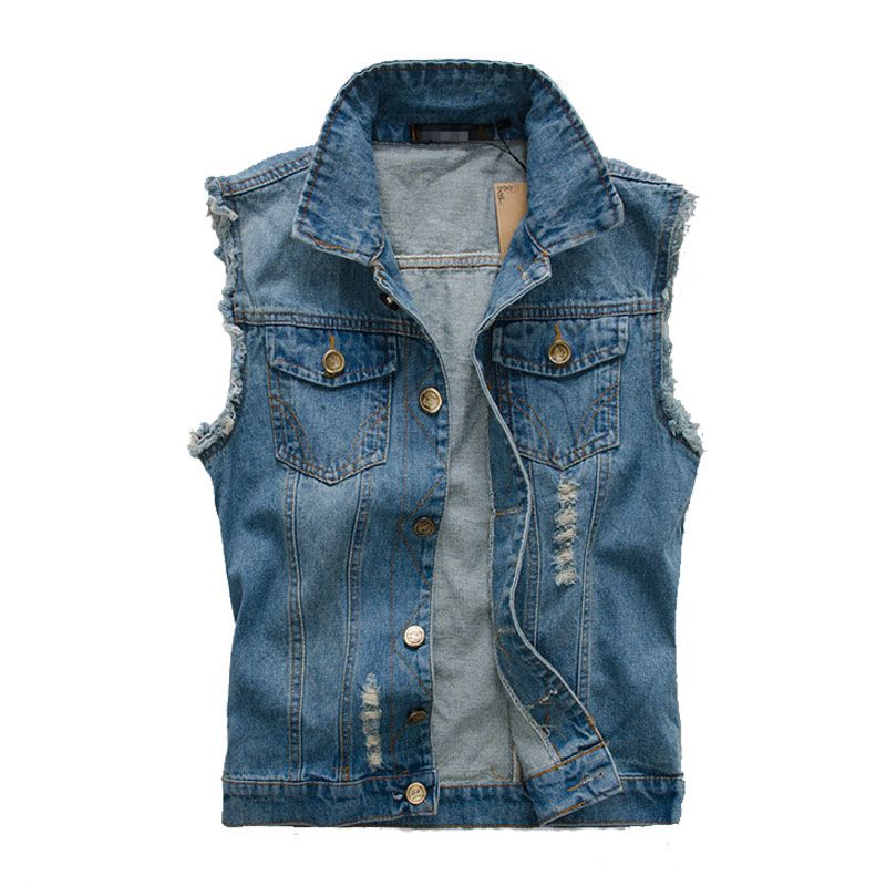 Men Slim Fit Ripped Denim Vests