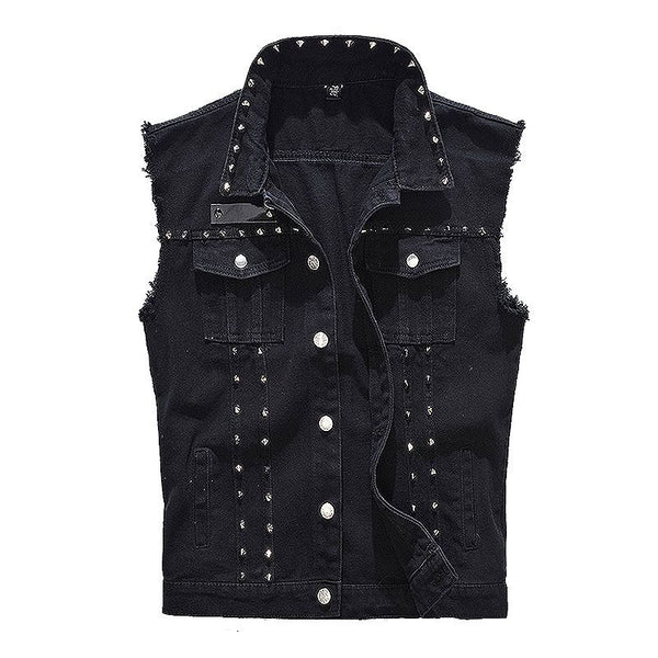 Men Cotton Slim Fit Rivet Denim Vests