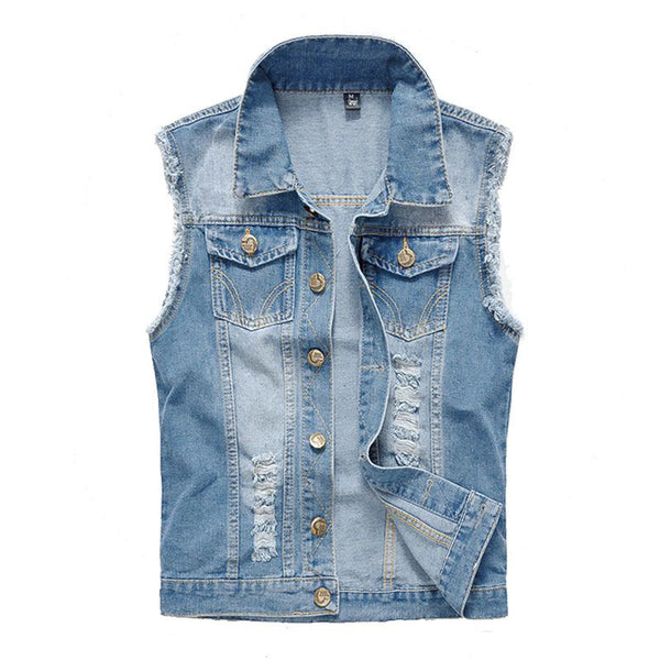 Men Cotton Ripped Denim Vests