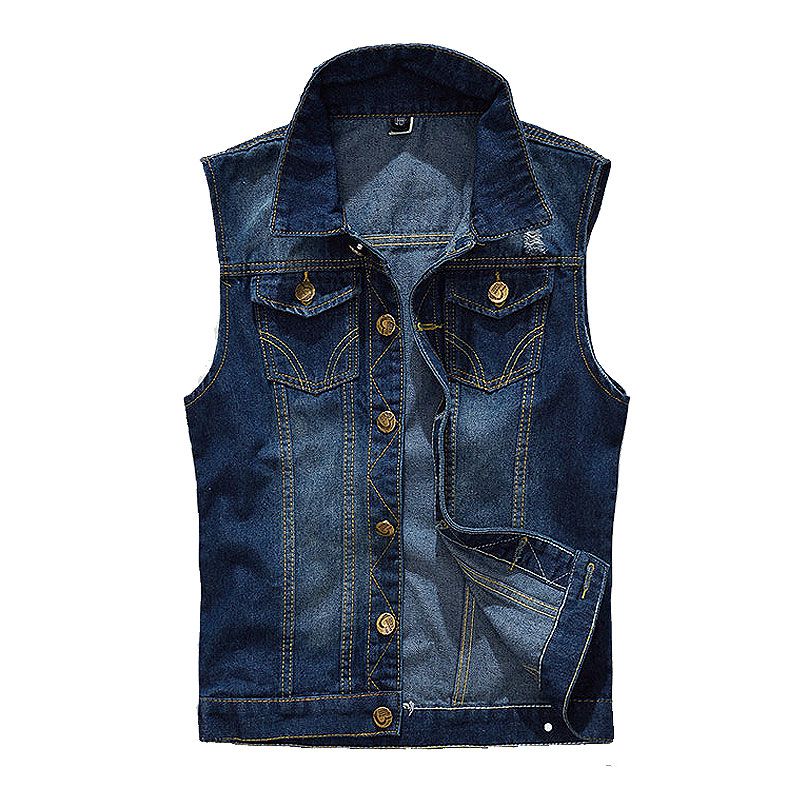 Men Cotton Buttoned Denim Sleeveless Jackets