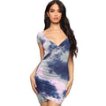 Hot Sale Tie-dye Design Short-sleeve Wrapped Mini Dress