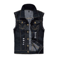 Men Cotton Buttoned Ripped Denim Vests