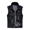 Men Cotton Buttoned Ripped Denim Vests