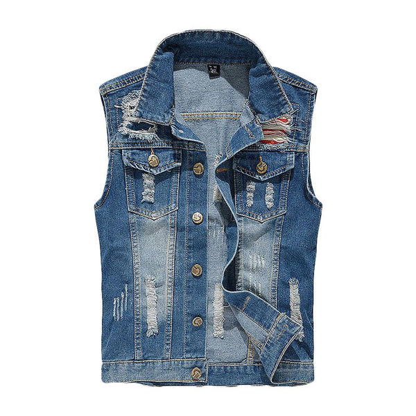 Men Casual Ripped Denim Vests