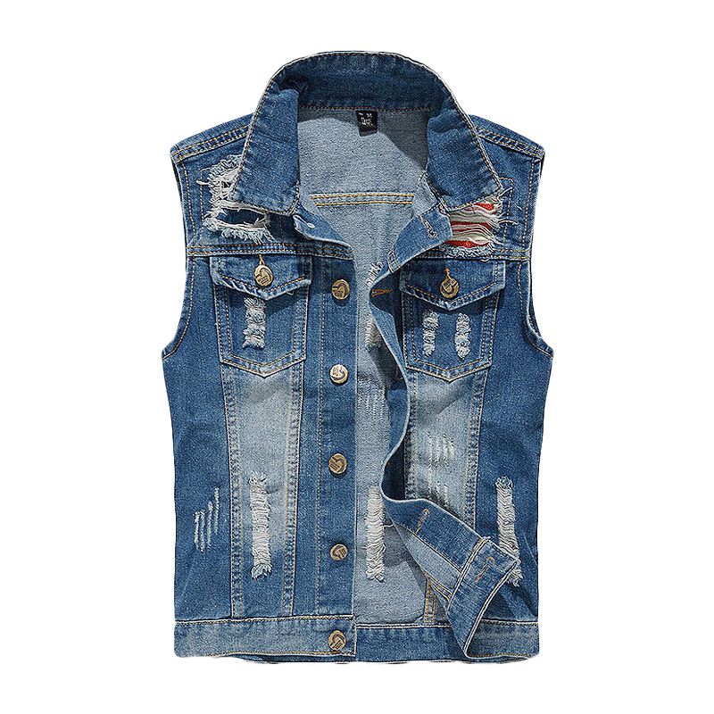 Men Casual Ripped Denim Vests