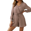 Casual Long-sleeve Solid Color V Neck Surplice Dress Rompers