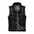 Men Black Personality Ripped Denim Vests