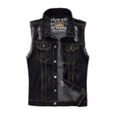 Men Black Personality Ripped Denim Vests