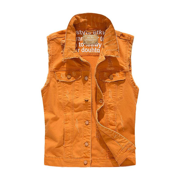 Fashion Style Men Solid Color Denim Vests