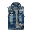 Men Fashion Embroidered Casual Denim Vests