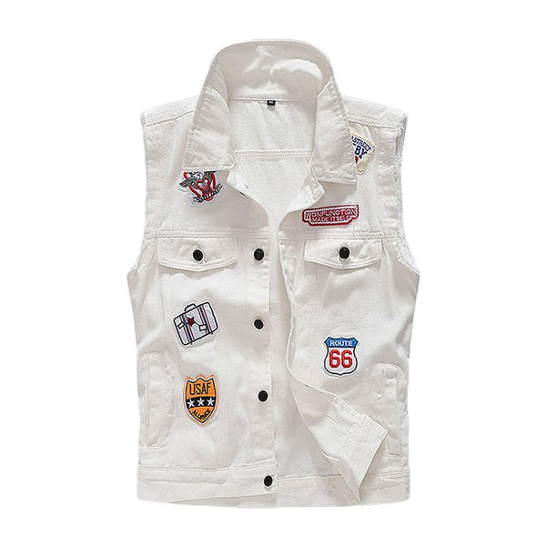 Men Cotton Personality Applique Sleeveless Jackets