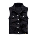 Men Back Letters Print Denim Vests