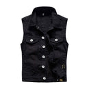 Men Back Letters Print Denim Vests