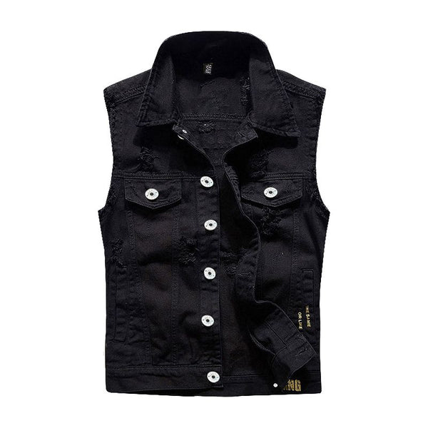 Men Back Letters Print Denim Vests