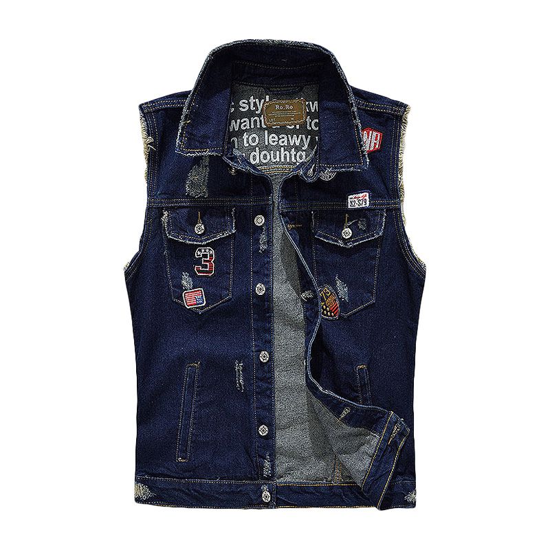 Men Applique Sleeveless Denim Vests