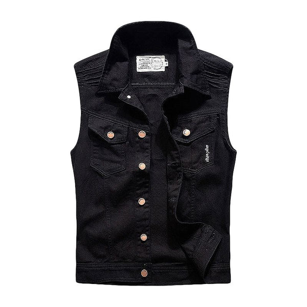 Men Back Fashion Print Denim Vests
