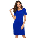 Women Irregular Wavy Round Neck Solid Color Elegant Midi Dress