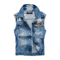 Men Back Applique Ripped Denim Vests