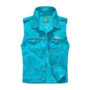 Men Solid Color Personality Buttoned Denim Vests