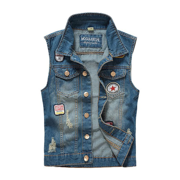 Men Paint Print Ripped Denim Vests