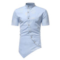 Men Stand Collar Irregular Short Sleeves Shirt