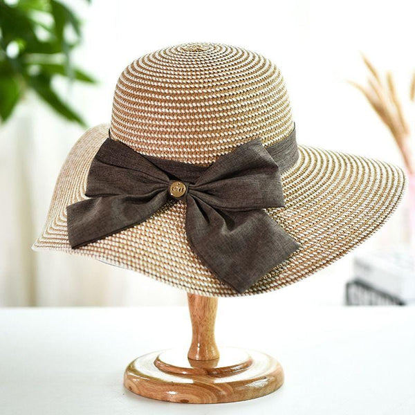 Contrast Bowknot Decor Casual Summer Sun-protective Straw Hat