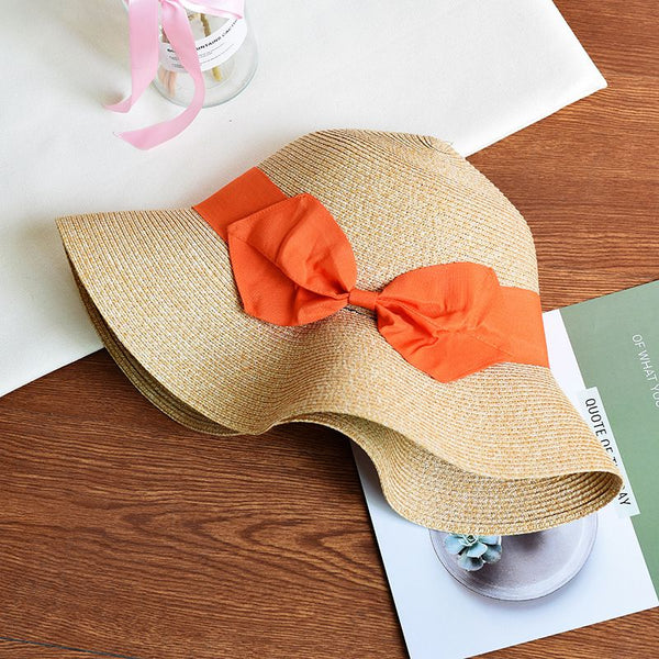 Contrast Bowknot Design Women Casual Vacation Sun-protective Straw Hat