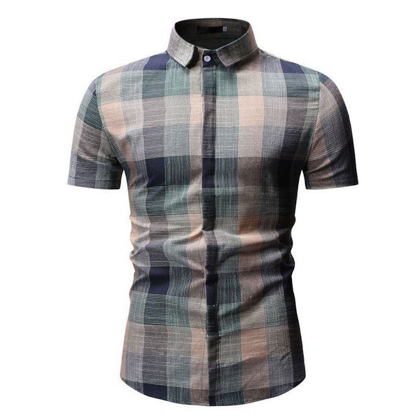 Fashion Men Casual Lapel Plaid Print Shirt